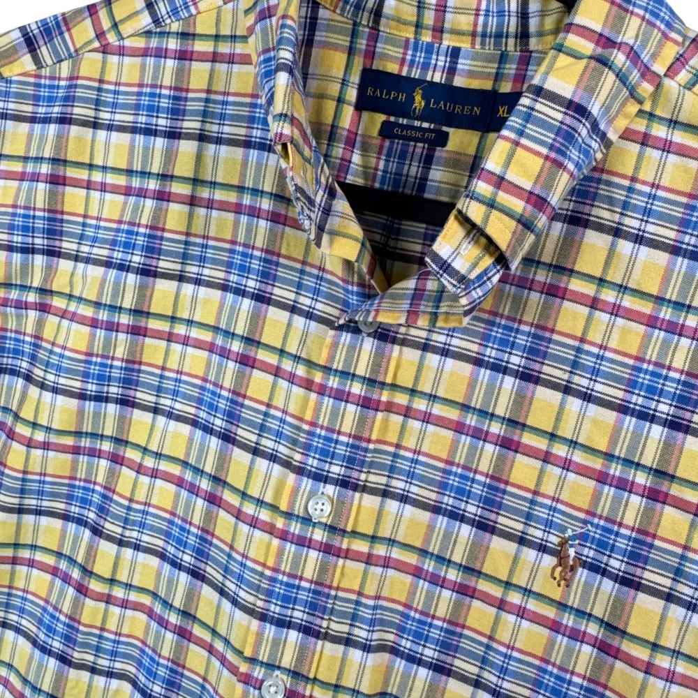 Ralph Lauren Mens XL Classic Fit Yellow Plaid Button Down Ivy Prep Shirt Spring